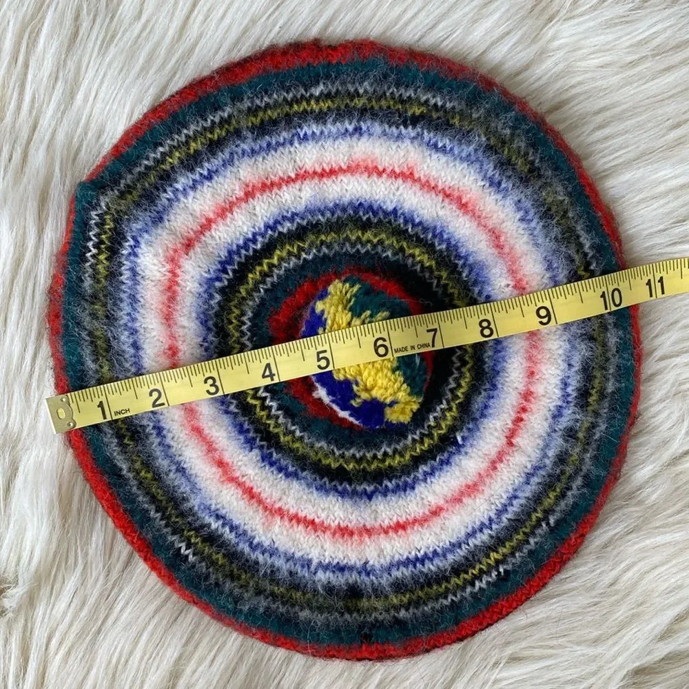 Vintage Tress Stewart Multicolor 100% Pure New Wool Knit Beret Made in Scotlands - Picture 6 of 8